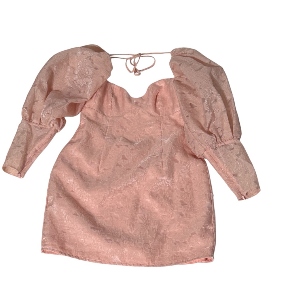 ASOS NWT Milkmaid Mini Dress Jacquard Puffy Bishop Sleeves Coquette Tie Back 6 - Picture 3 of 10